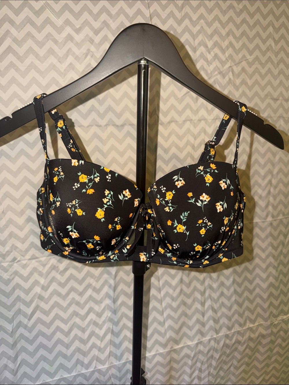 Shade & Shore Black Bikini Top with Yellow Floral Print